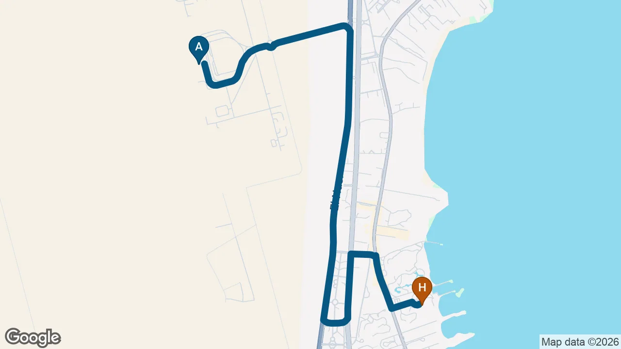 Driving route from Hurghada Airport to Continental Hotel Hurghada